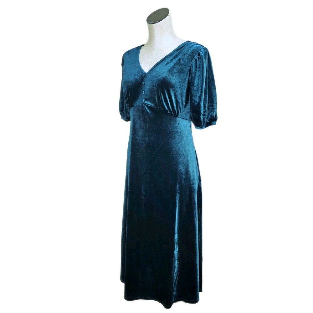 Briggs New York Women's XL Holiday Velvet Midi Dress Vneck Stretch Teal Blue - Picture 4 of 13
